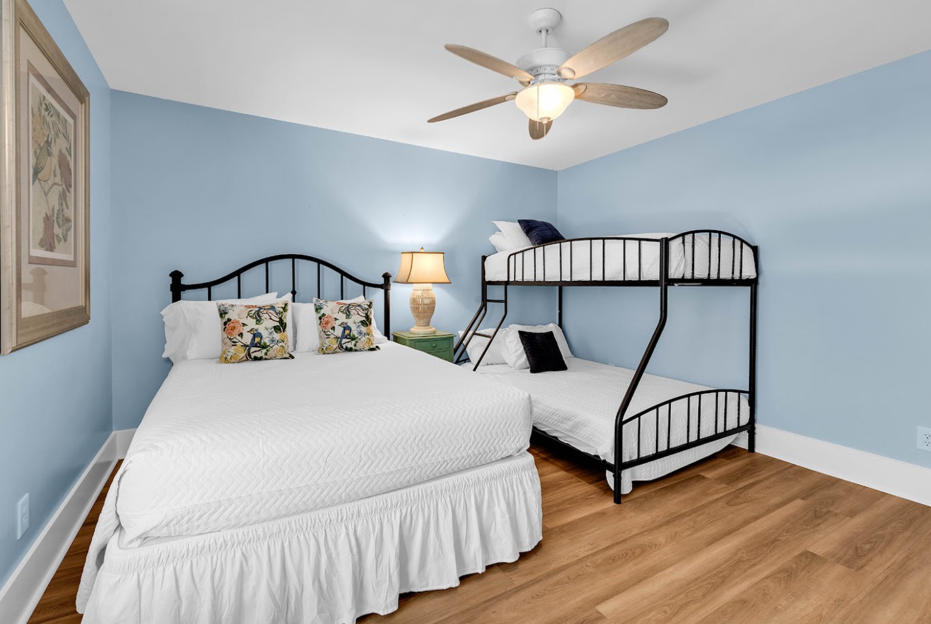 Second bedroom with queen and bunk beds